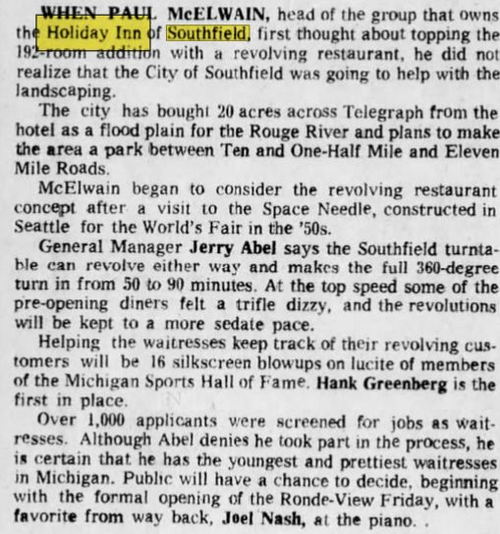 Holiday Inn - Southfield (Radisson Hotel Southfield-Detroit) - July 1975 Article On Tower Expansion (newer photo)